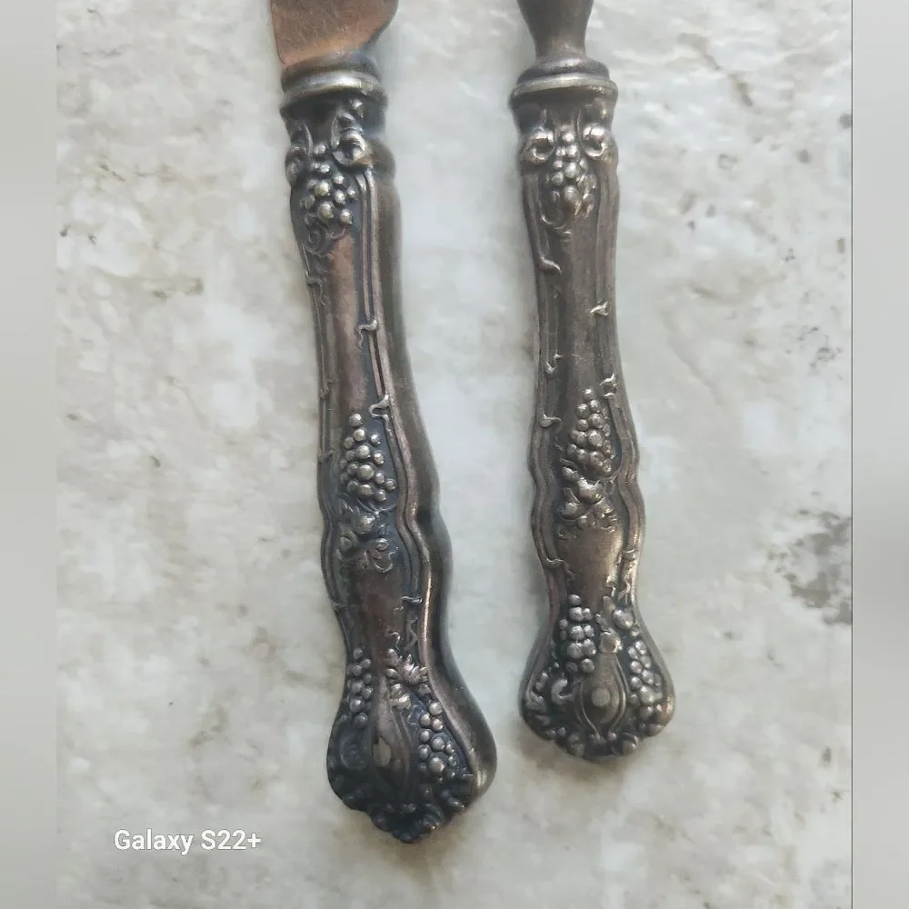 Vintage Serving knife and fork with grape vine style and small ladle